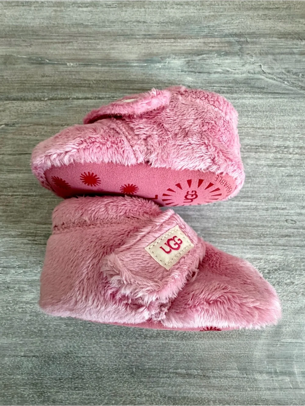 UGG Baby Plush Warm Pink Hook-and-Loop Slip-On Booties Slippers 1